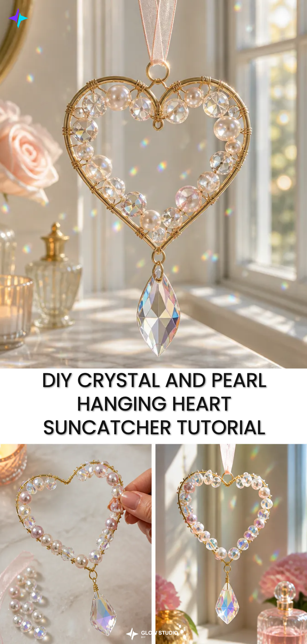DIY Crystal and Pearl Hanging Heart Suncatcher Tutorial