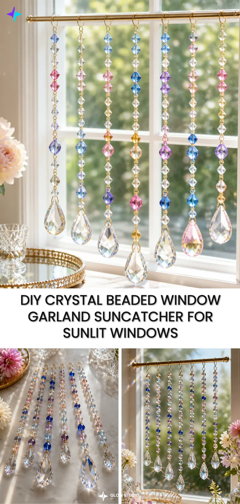 DIY Crystal Beaded Window Garland Suncatcher for Sunlit Windows
