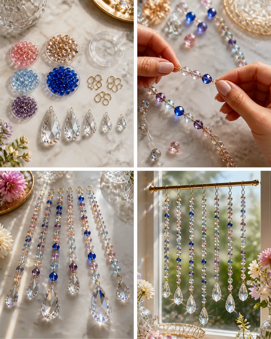 DIY Crystal Beaded Window Garland Suncatcher for Sunlit Windows