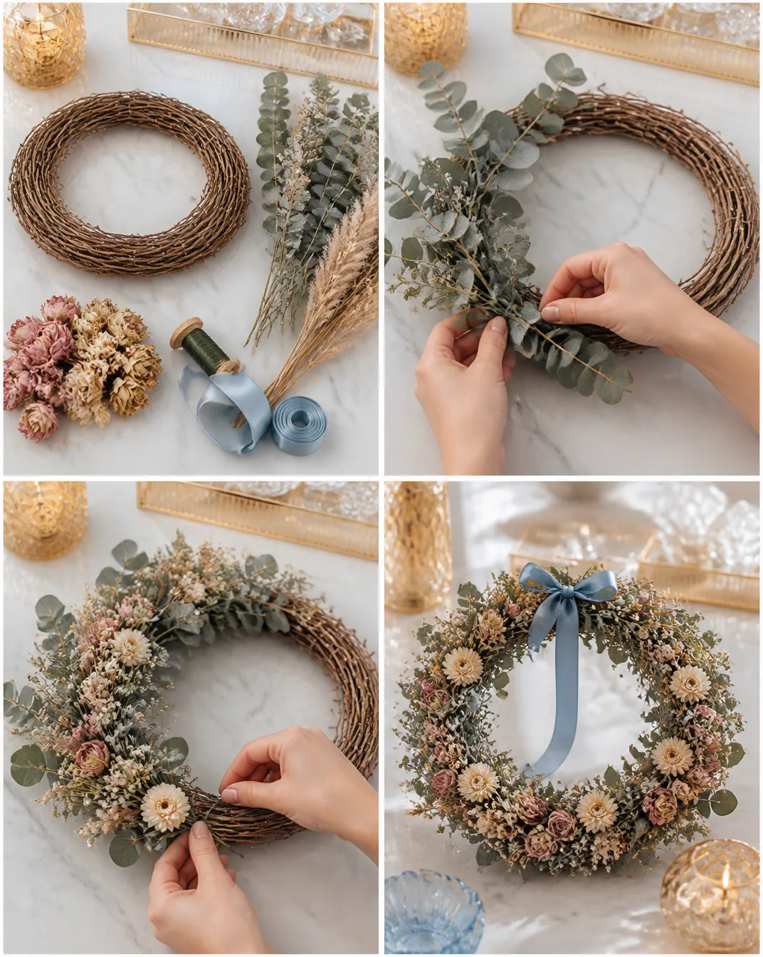 DIY Dried Flower Botanical Wreath for Wall Decor