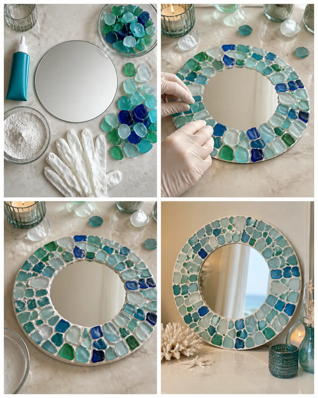DIY Sea Glass Mosaic Mirror for Coastal Wall Decor