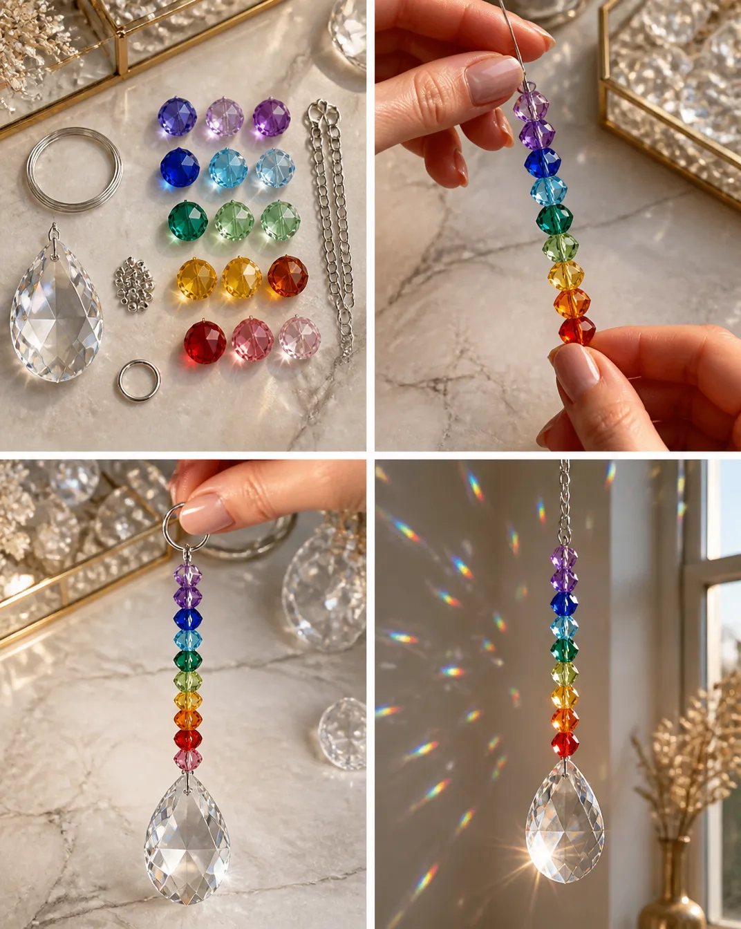 How to Make a Rainbow Crystal Beaded Suncatcher
