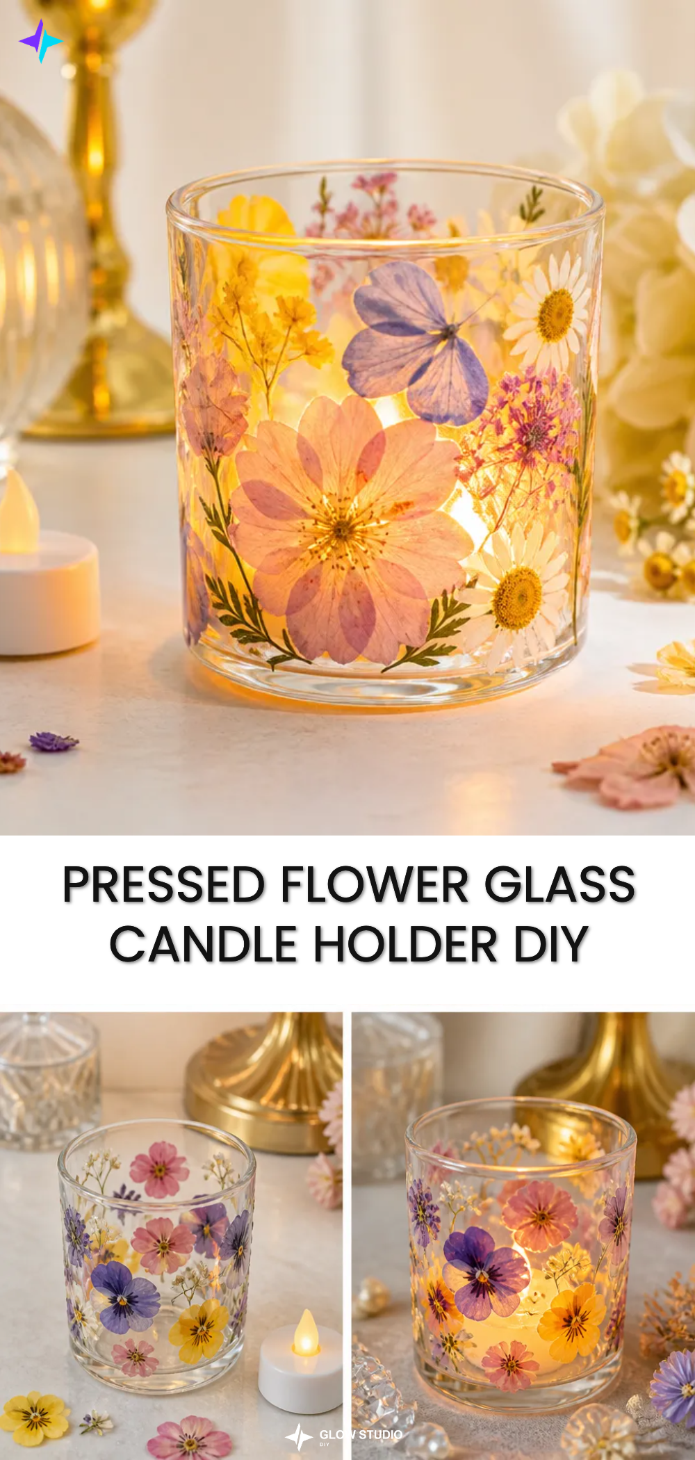 Pressed Flower Glass Candle Holder DIY