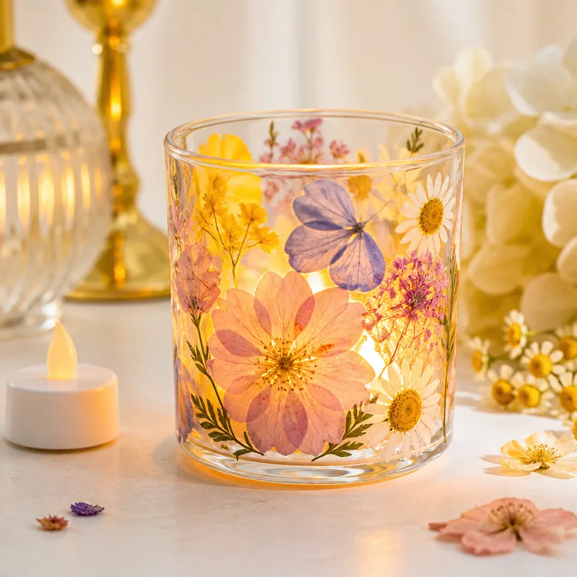 Pressed Flower Glass Candle Holder DIY