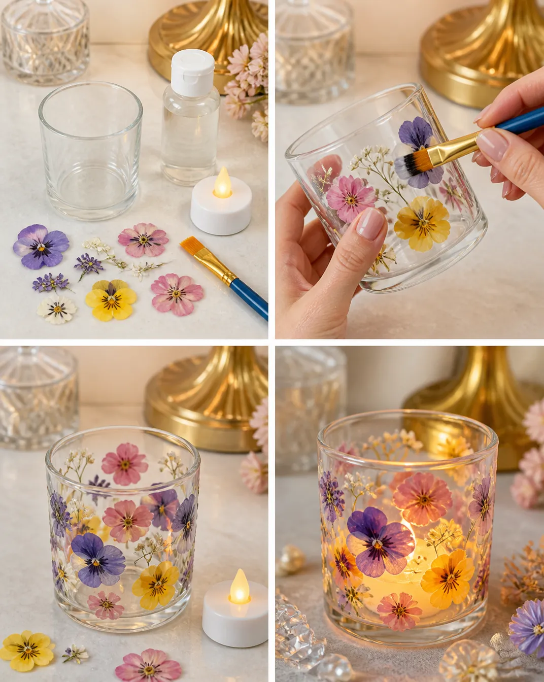 Pressed Flower Glass Candle Holder DIY