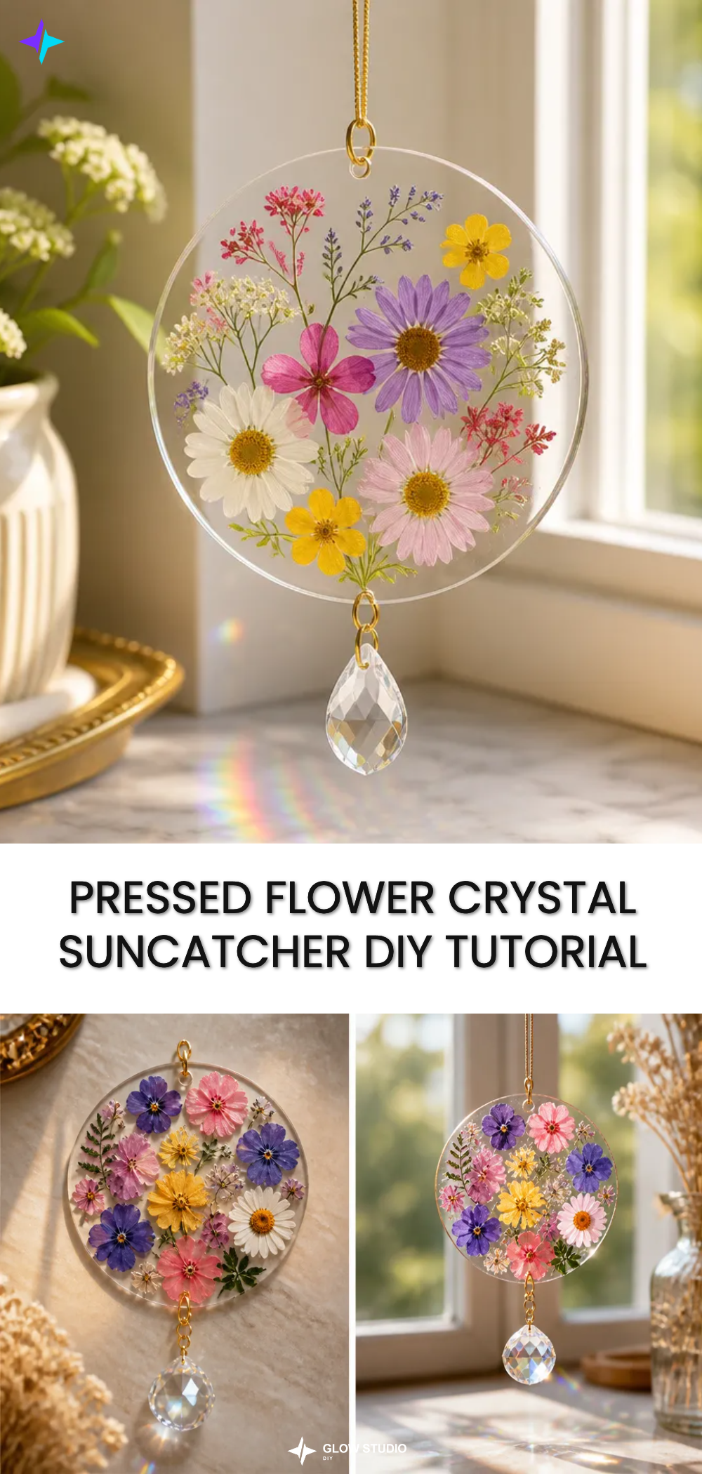 Pressed Flower Crystal Suncatcher DIY Tutorial