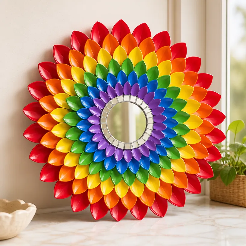 Crystal Lotus Prism Mirror Frame – Elegant Home Decor Accent