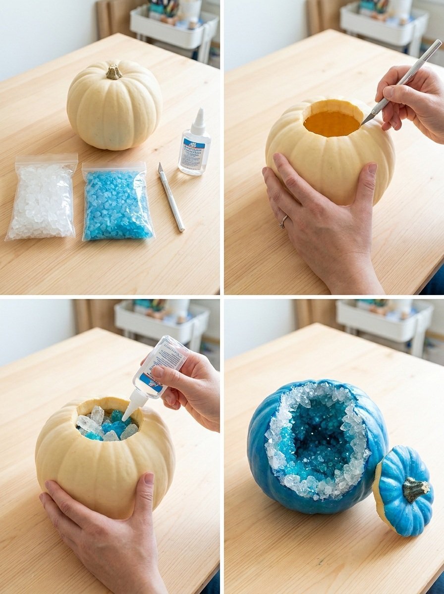 Blue Crystal Pumpkin Geode – Clear Crystal Halloween Decor