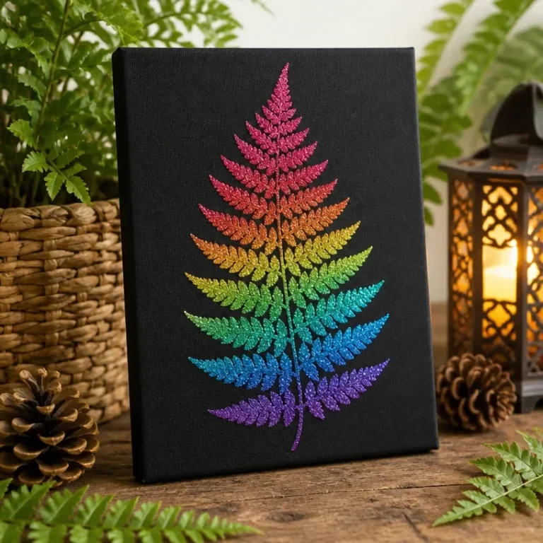 DIY iridescent rainbow fern wall art for vibrant contemporary home decor
