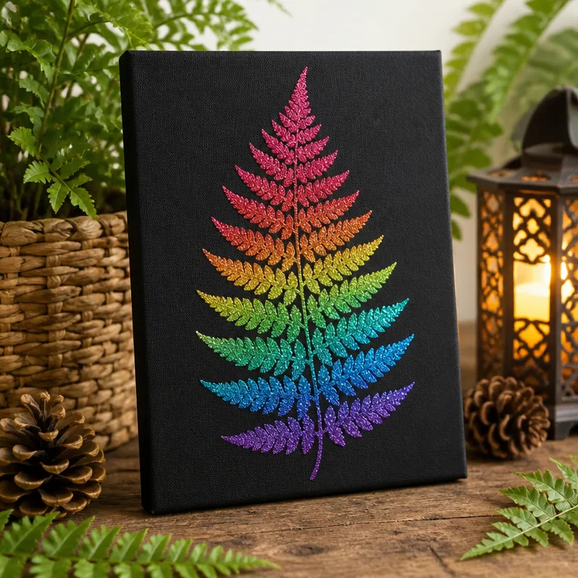 Iridescent Rainbow Fern Wall Art for Contemporary Home Decor