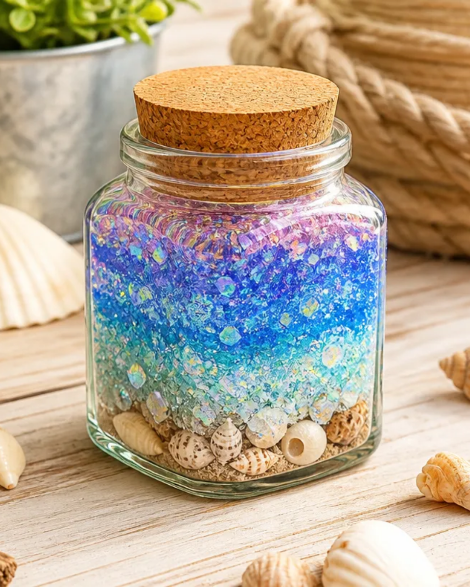 DIY Layered Ocean Prism Glass Jar for Storage