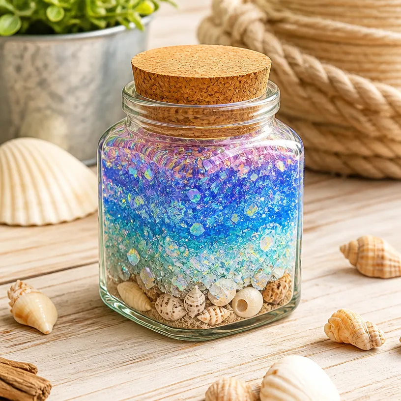Decorative Layered Ocean Prism Glass Jar for Storage