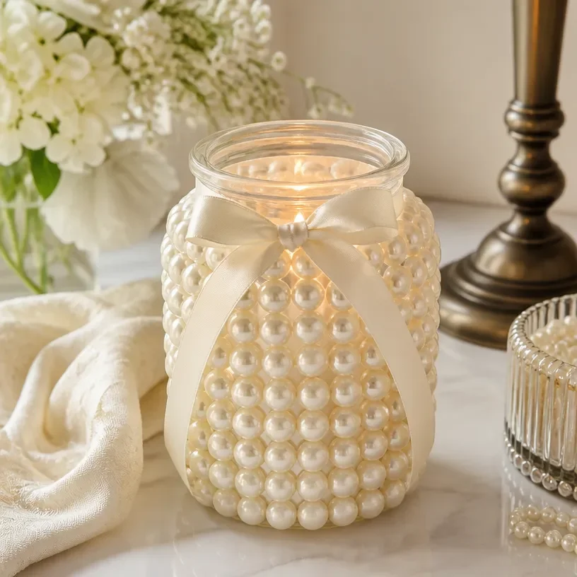 DIY pearl-inspired candle holder for stylish home decor