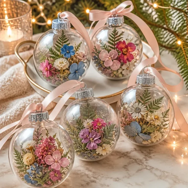 DIY pressed flower ornaments for a botanical Christmas decoration