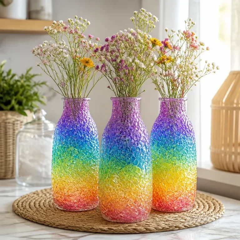 DIY rainbow-colored sea glass vases for coastal home decor