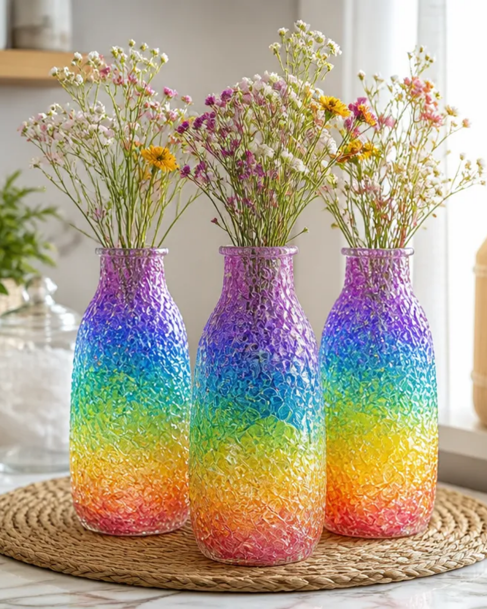 DIY Rainbow-Colored Sea Glass Vases for Coastal Decor