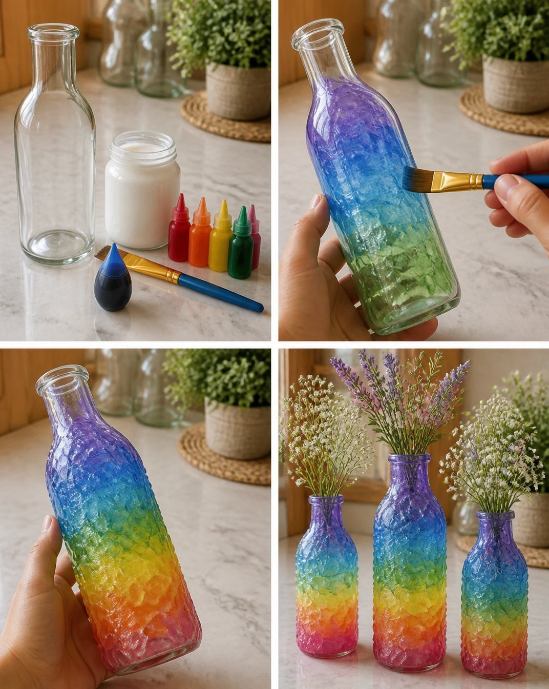 Rainbow-Colored Sea Glass Vases for Coastal Decor