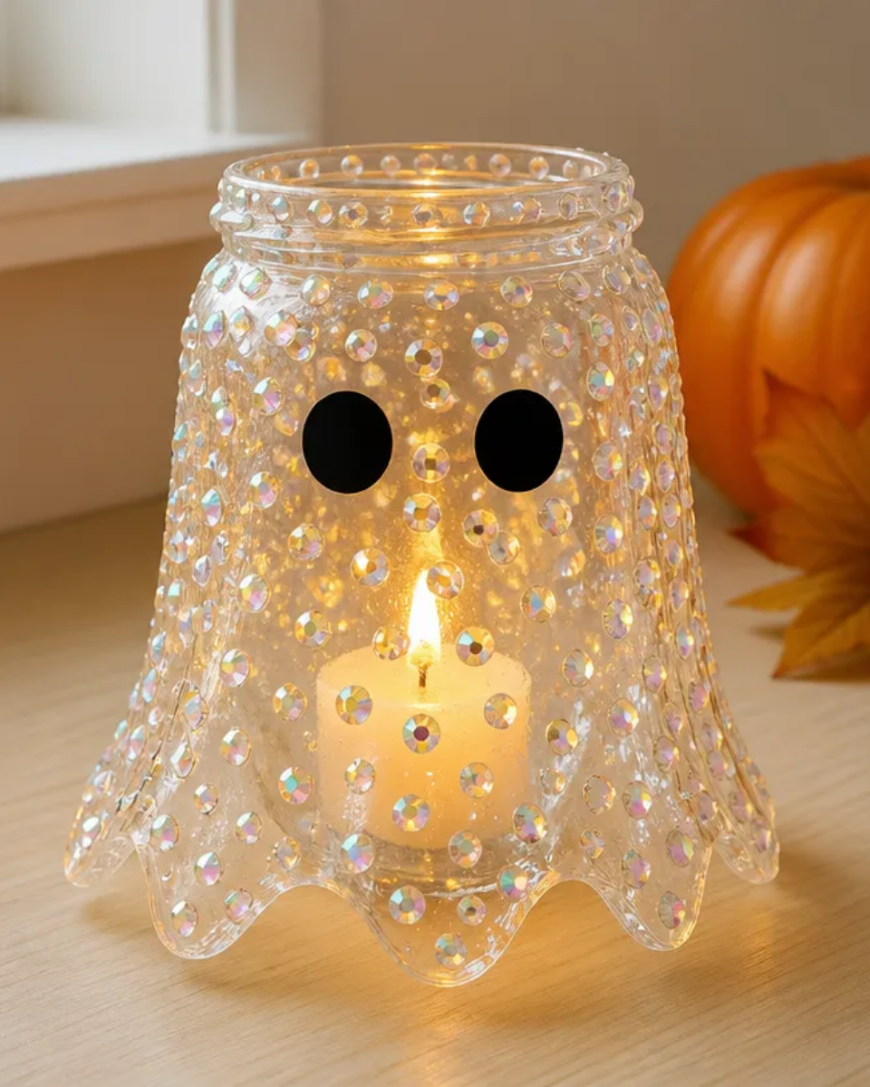 DIY Spooky Cute Crystal Ghost Lantern for Halloween Decor