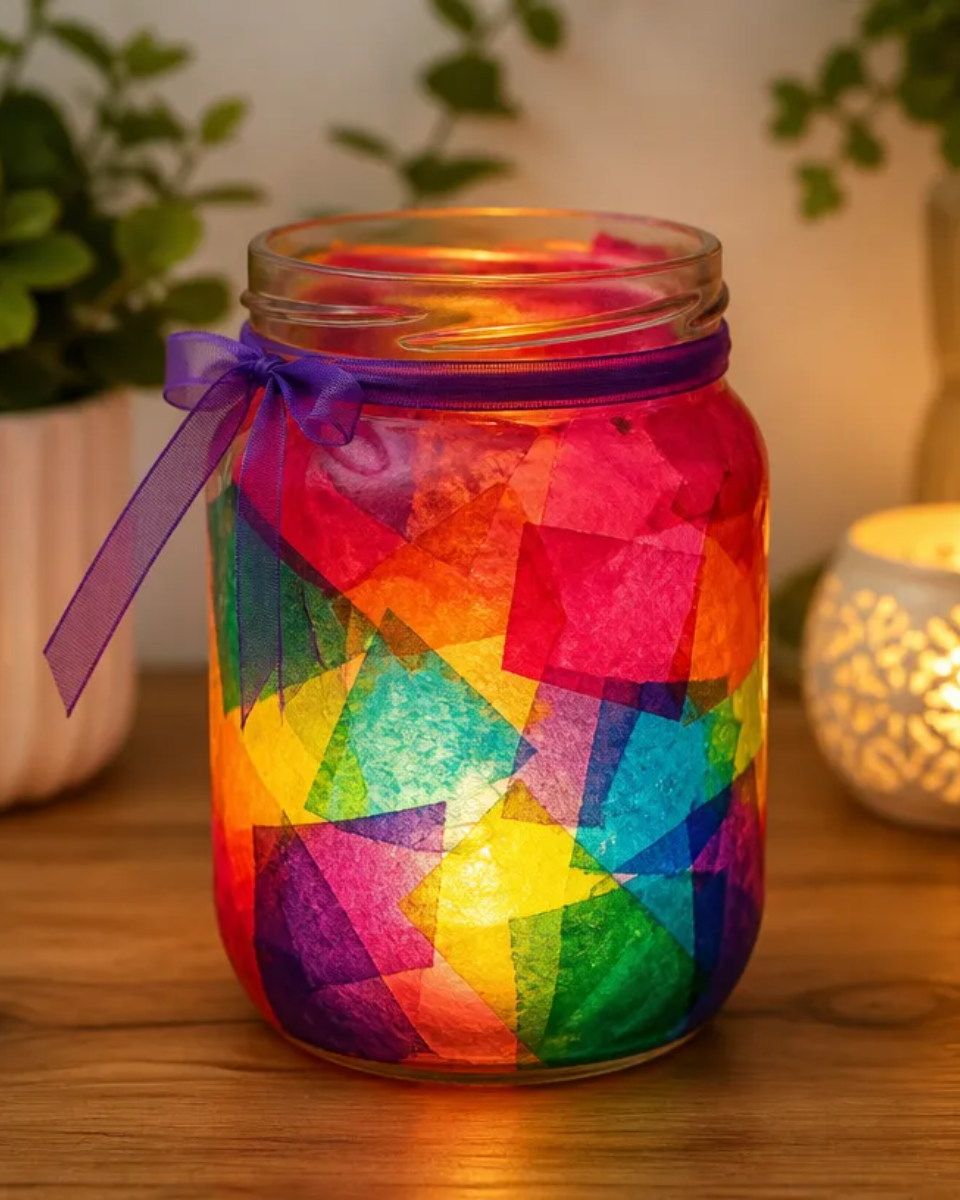 DIY Vibrant Stained Glass Candle Lantern for Stylish Home Decor