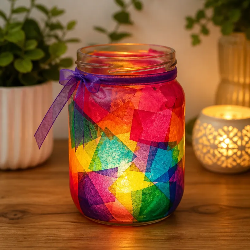 Vibrant Stained Glass Candle Lantern for Stylish Home Decor