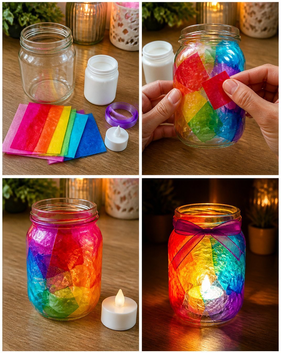 Vibrant Stained Glass Candle Lantern for Stylish Home Decor