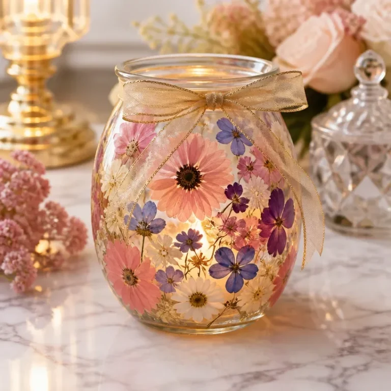 Beautiful dried flower glass lantern for home decor