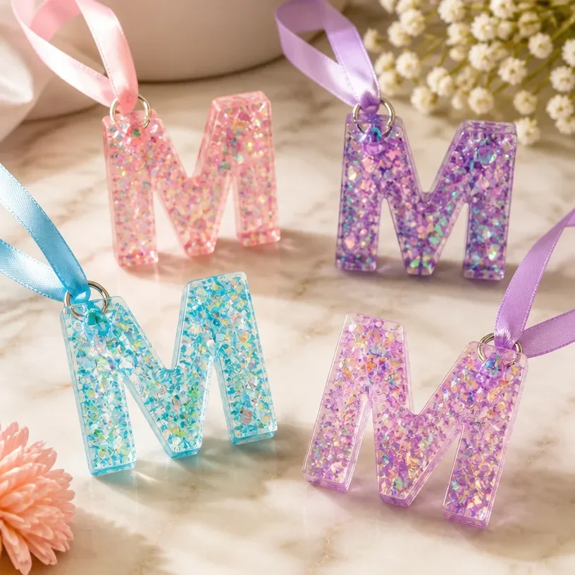 DIY crystal monogram ornament featuring a personalized initial letter