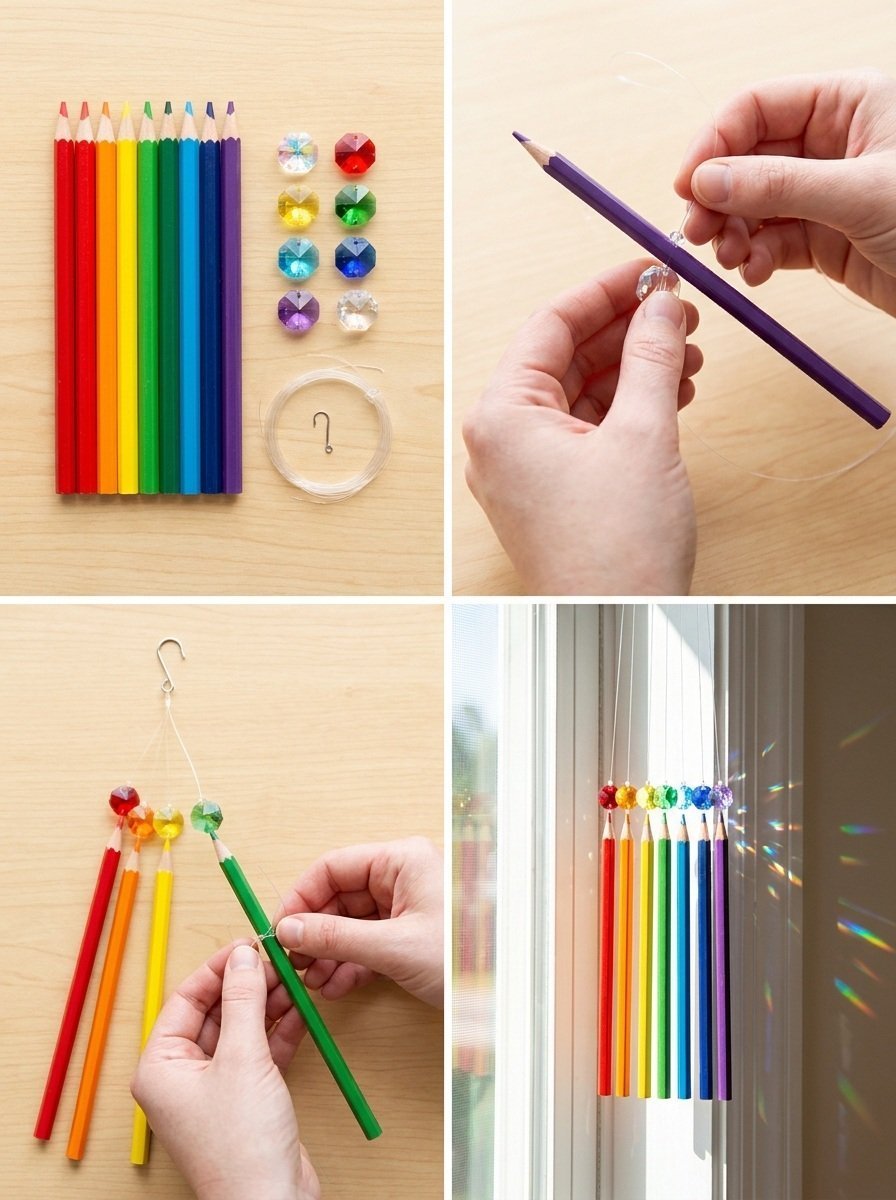 Crystal Rainbow Pencil Suncatcher for Window Decor