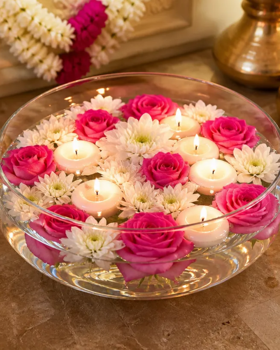 DIY Floating Floral Candle Bowl Centerpiece for Table Decor