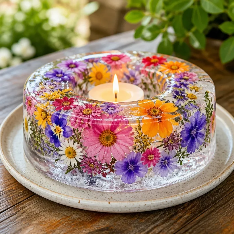 DIY floral ice candle centerpiece for summer parties featuring vibrant flowers.