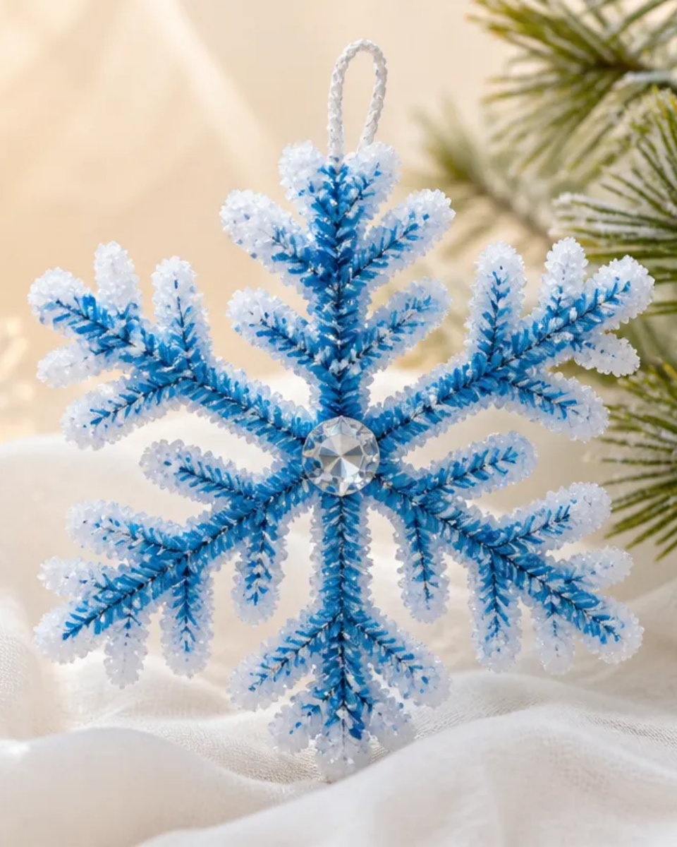 DIY Glistening Snowflake Ornament With Crystal Accent