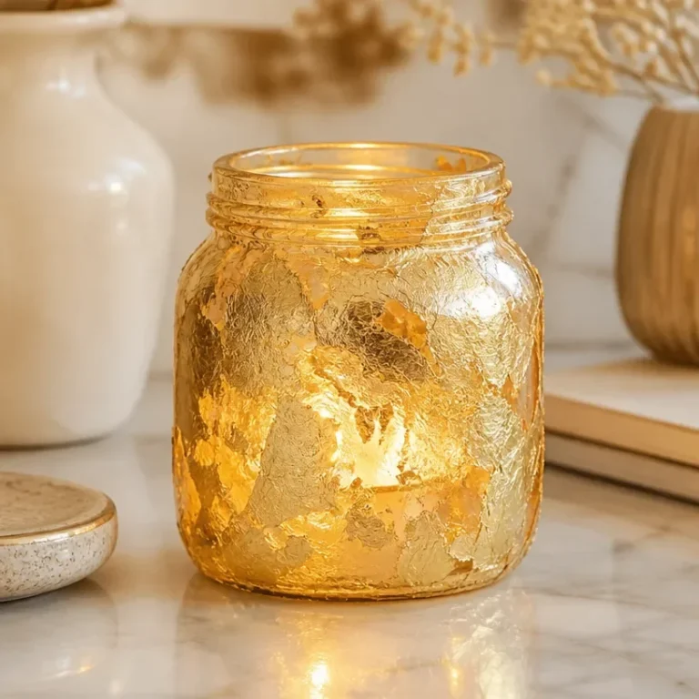 DIY golden leaf candle holder for elegant gold home decor