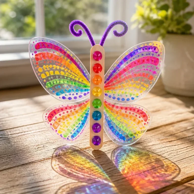 Colorful DIY rainbow dragonfly suncatcher for beautiful window decoration