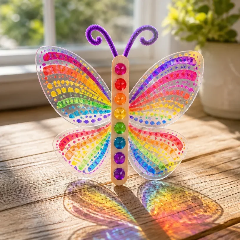Colorful DIY rainbow dragonfly suncatcher for beautiful window decoration