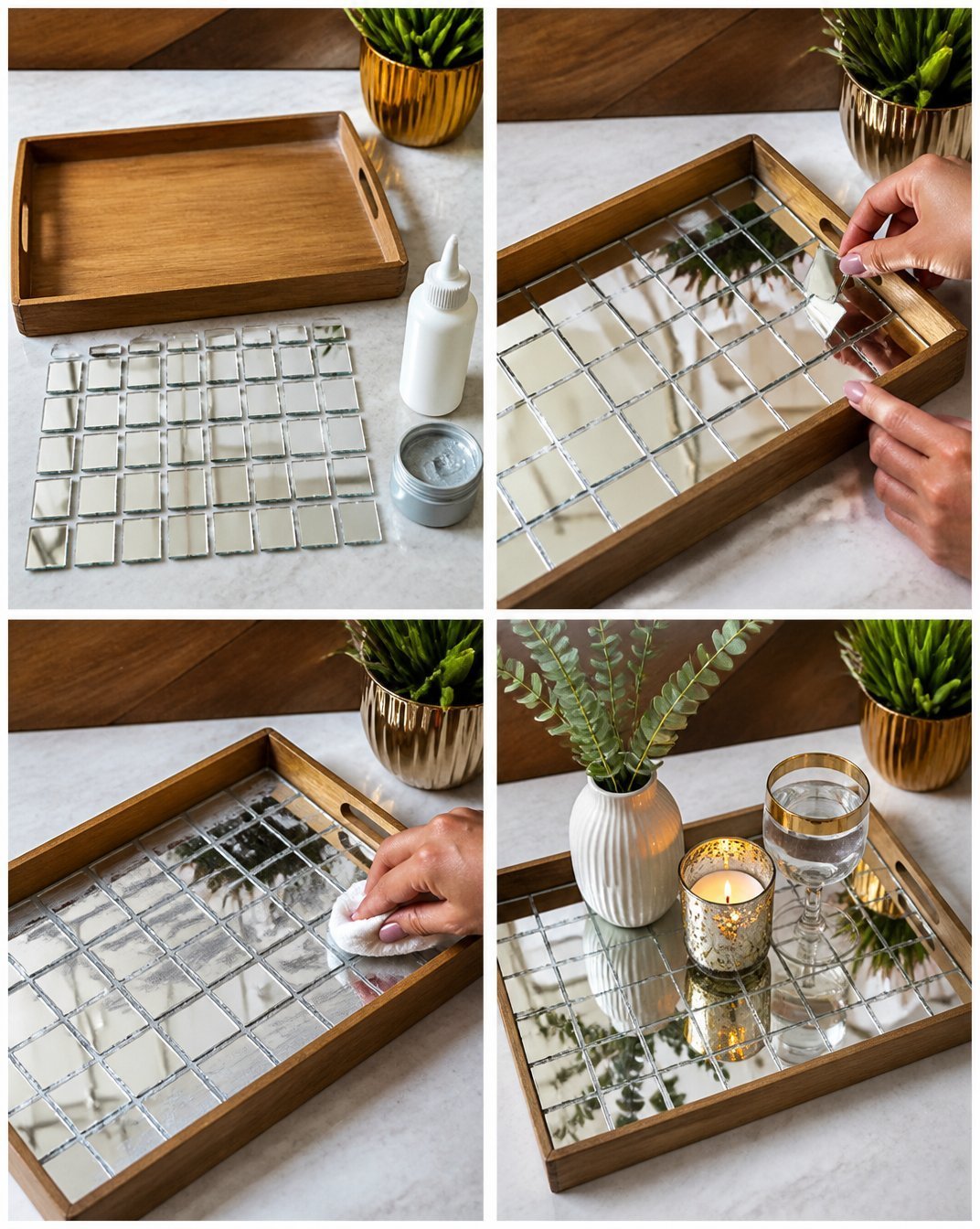 DIY Modern Mirror Mosaic Serving Tray Tutorial