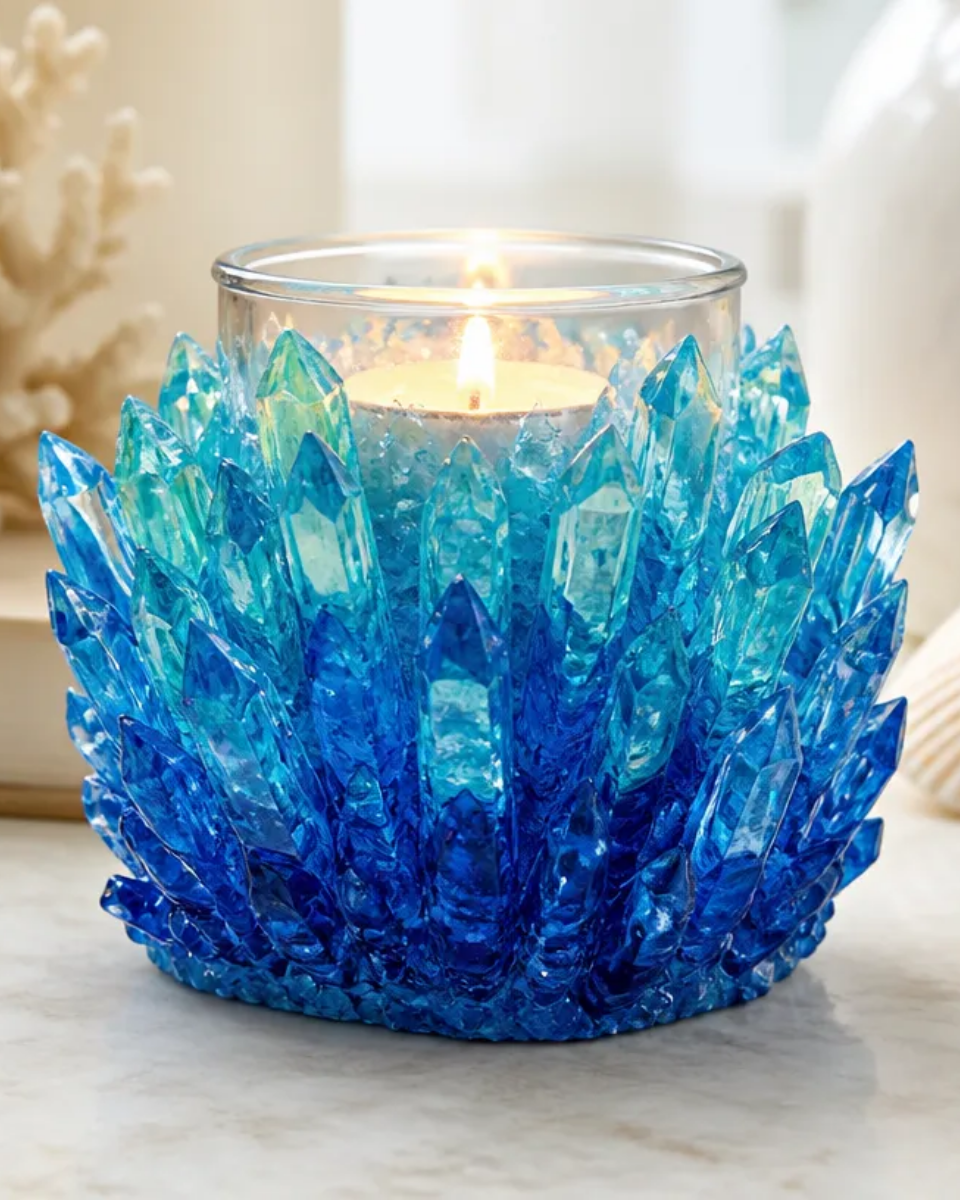 DIY Ocean Blue Crystal Candle Holder for Elegant Home Decor