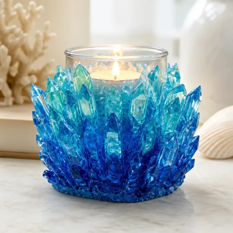 DIY ocean blue crystal candle holder for elegant home decor enhancement