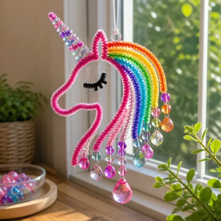 DIY pink crystal unicorn suncatcher for window decor