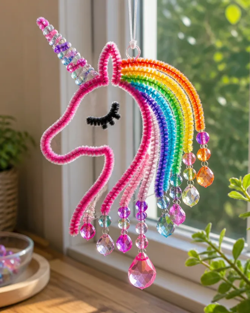 DIY Pink Crystal Unicorn Suncatcher for Clear Glass Window Decor