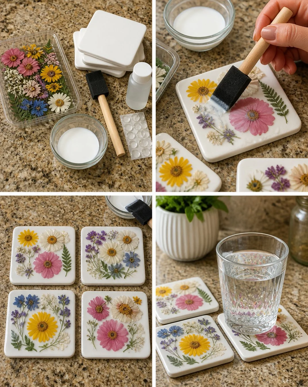 Pressed Flower Coaster Set with Real Flowers