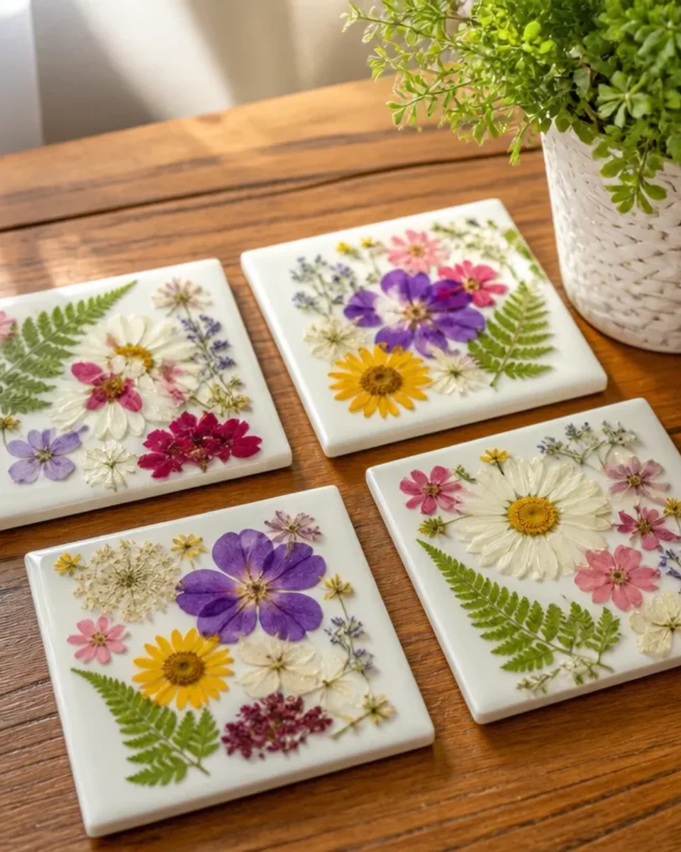 DIY Pressed Flower Coasters for Handmade Floral Home Decor