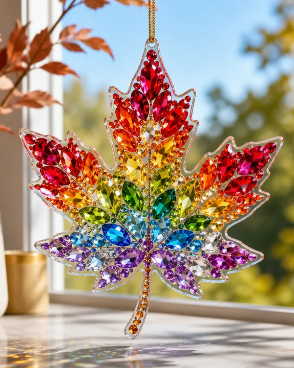 DIY Rainbow Crystal Autumn Leaf Suncatcher