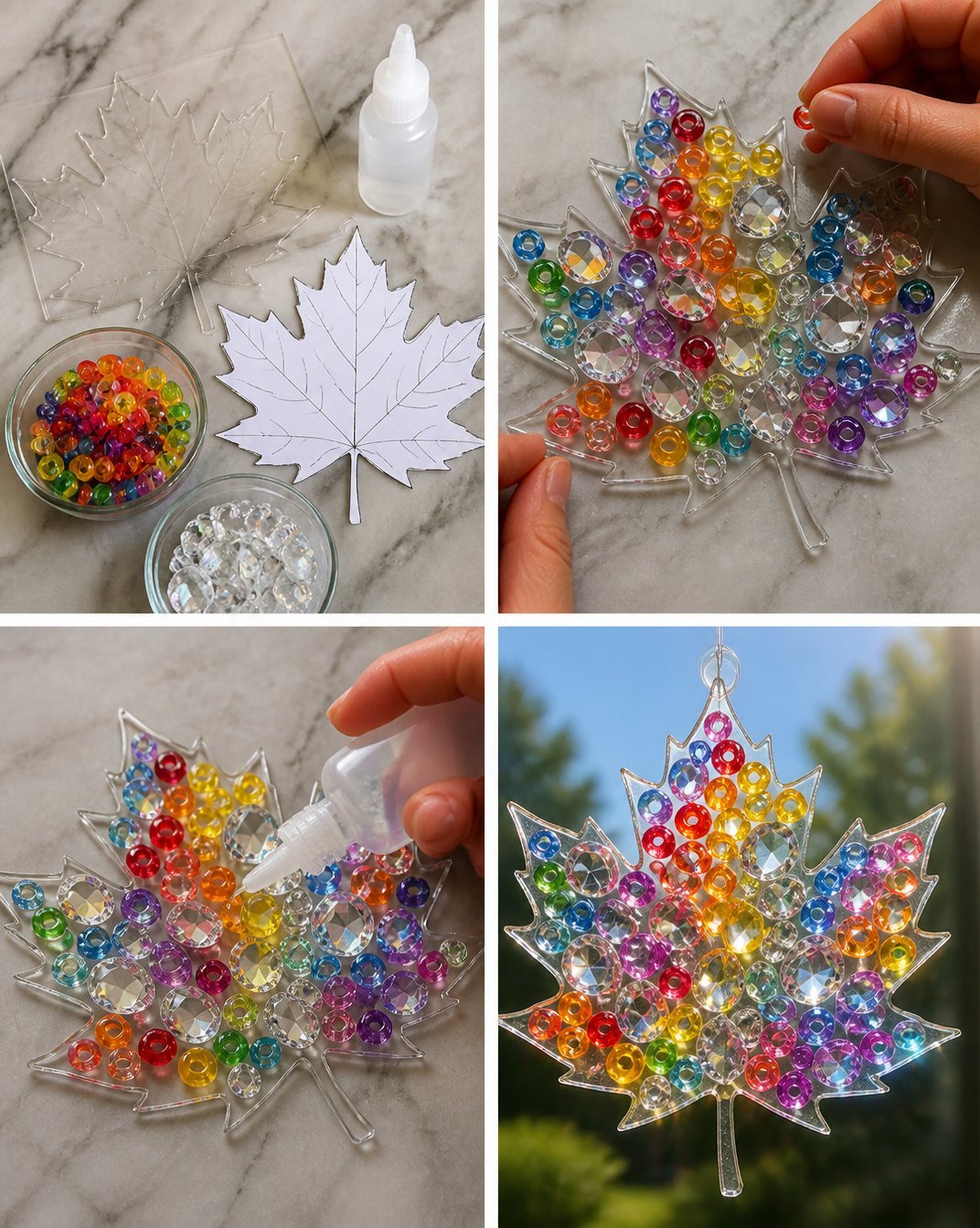 Rainbow Crystal Autumn Leaf Suncatcher