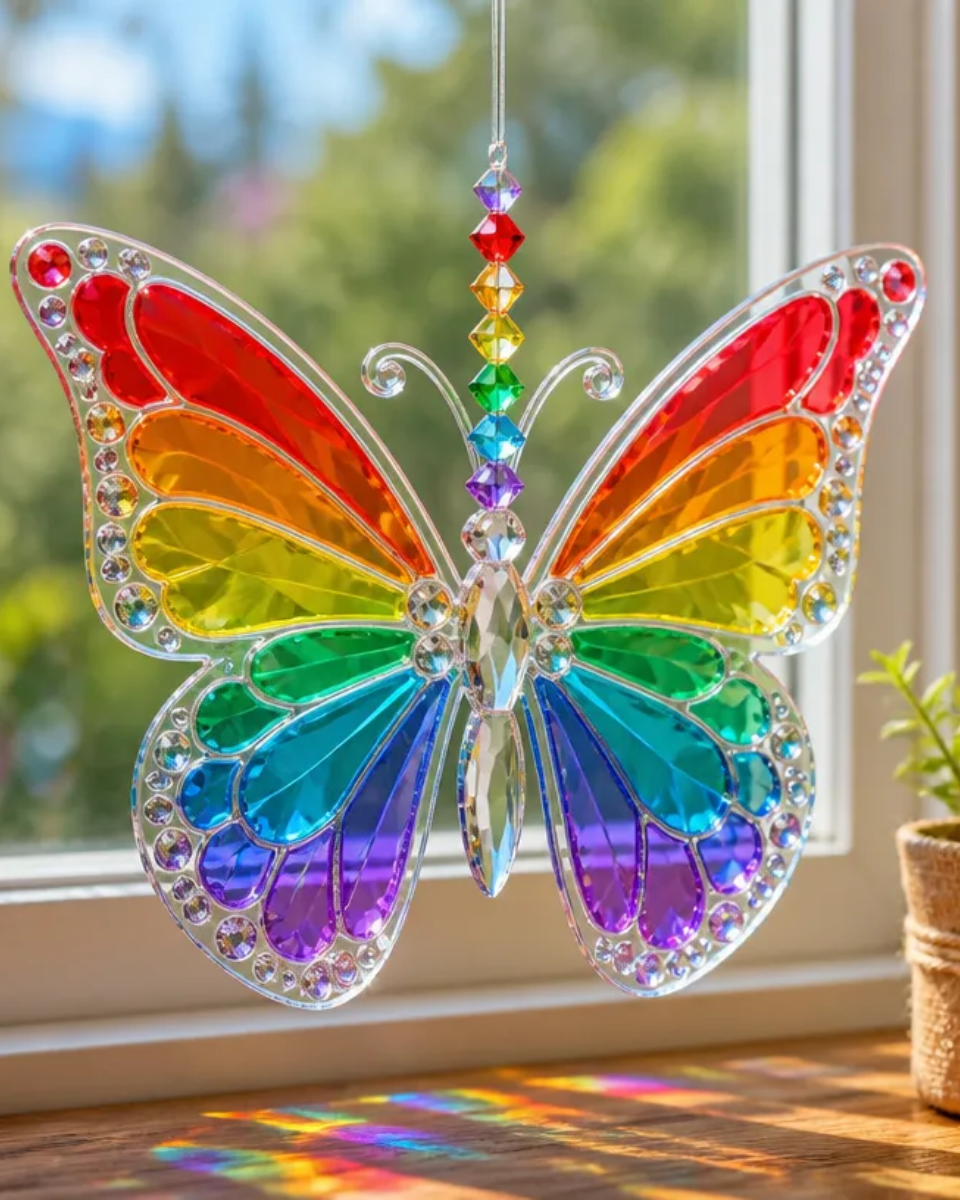 DIY Rainbow Crystal Butterfly Window Suncatcher