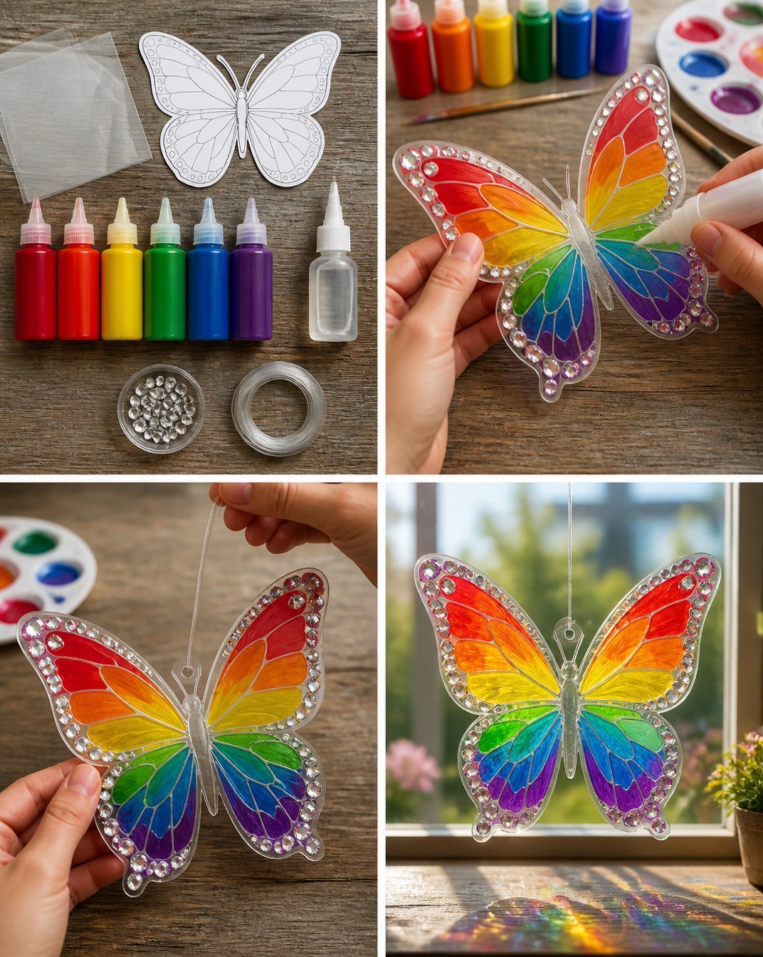 Vibrant Rainbow Crystal Butterfly Window Suncatcher - Glass Decor