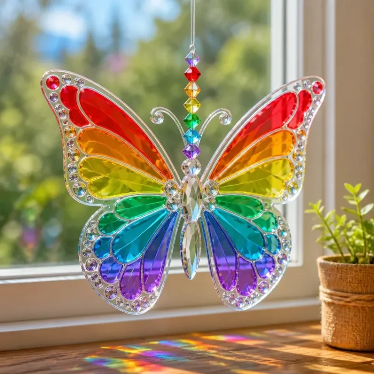 DIY Rainbow Crystal Butterfly Window Suncatcher