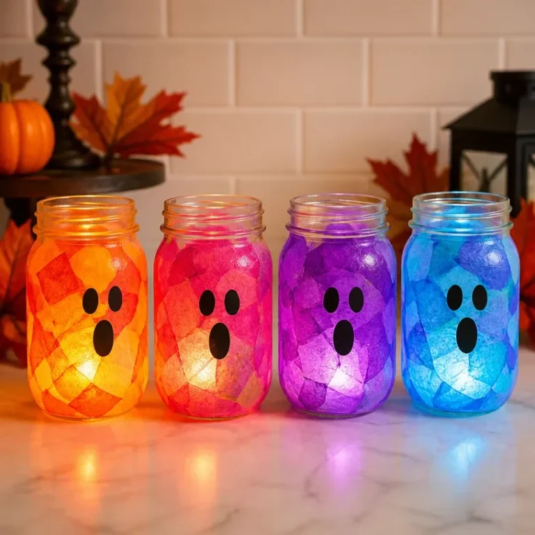 DIY rainbow glow mason jar lanterns for colorful ghostly night lights