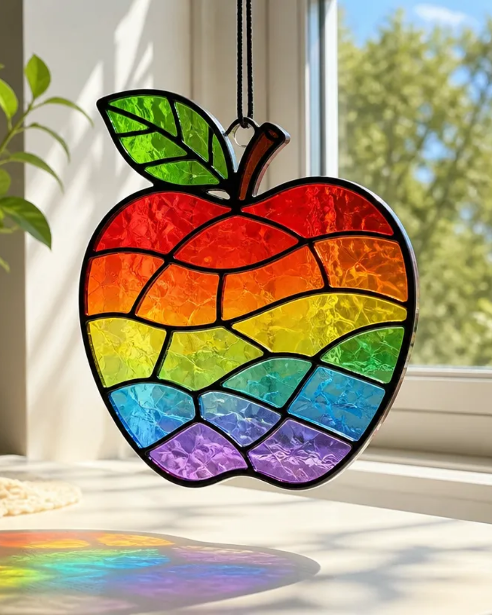 DIY Rainbow Stained Glass Apple Suncatcher for Window Decor