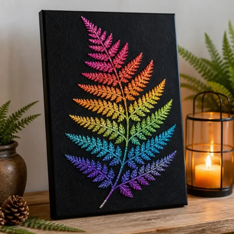 Vibrant DIY shimmering rainbow fern wall art for modern home decor