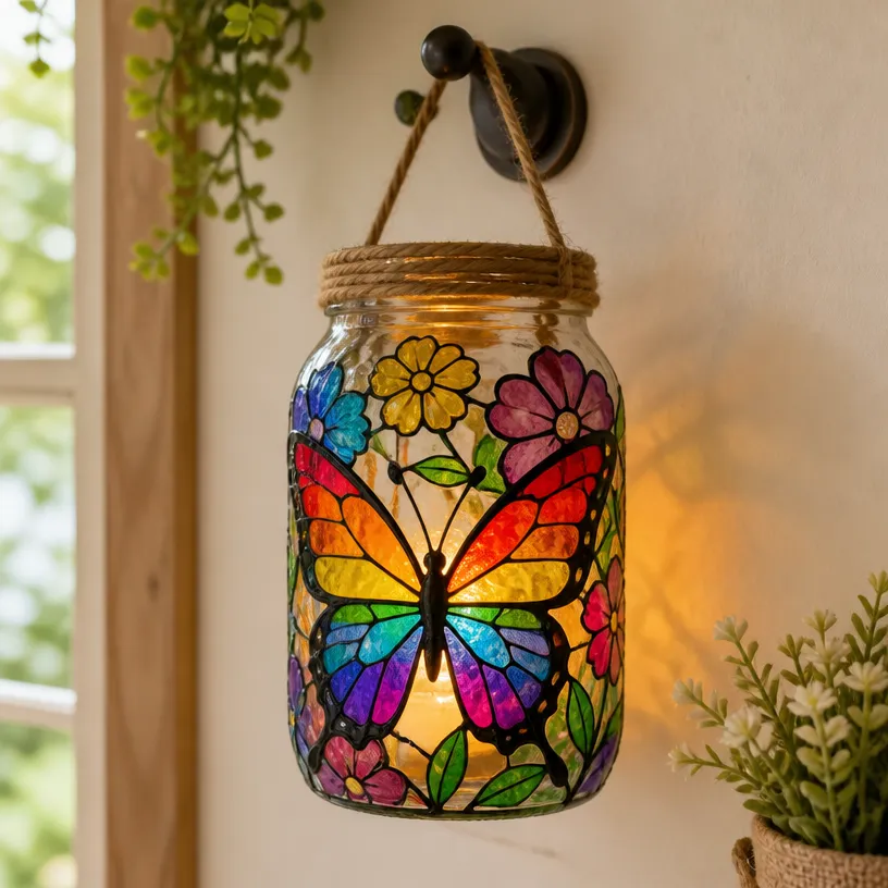 Stained Glass Rainbow Butterfly Jar – Decorative Home Decor